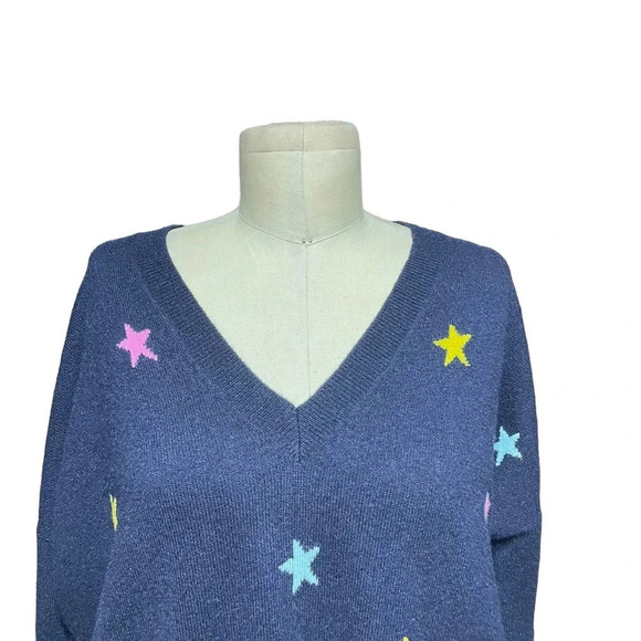 J. Crew Navy Blue Stars V-Neck‎ Cashmere Sweater Size XS - Picture 2 of 6